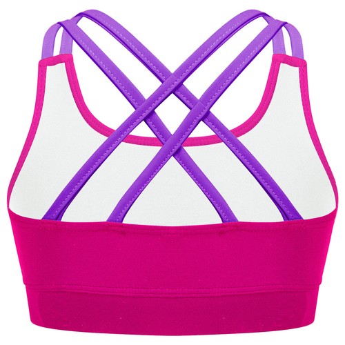 Kids Girls Crop Top Sleeveless Slant Shoulder Stretchy Vest Training Sport Bra - Picture 46 of 52