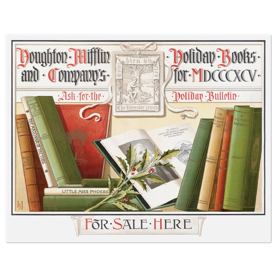 Poster Holiday Books, 1895 | 24x18" Mid size | Old store ad Boston reading art - Image 4 of 4