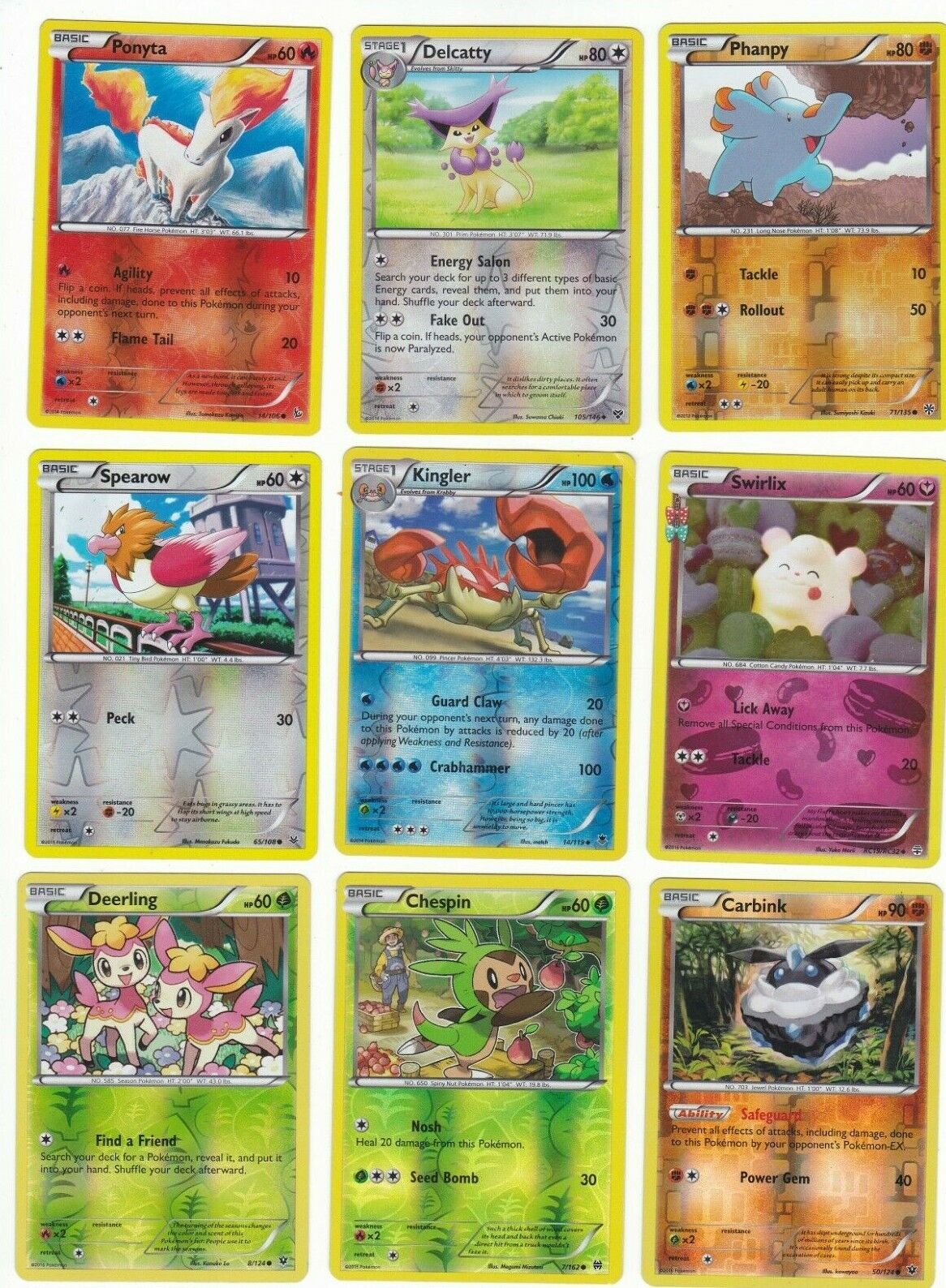Pokemon Lot of 9 Halo Cards Kingler Chespin Deerling Ponyta Phanpy Swirlix 