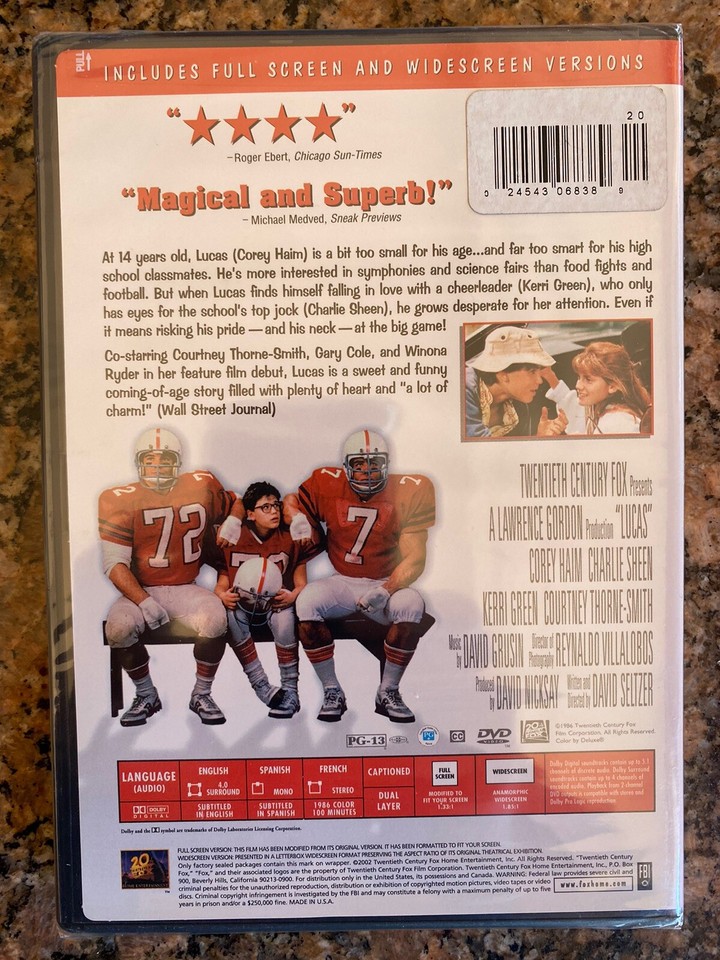 Lucas DVD 2003 Charlie Sheen Winona Ryder Corey Haim Brand New Sealed