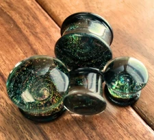 PAIR Sparkle Galaxy Design Pyrex Glass Double Flare Plugs Gauges Body Jewelry 