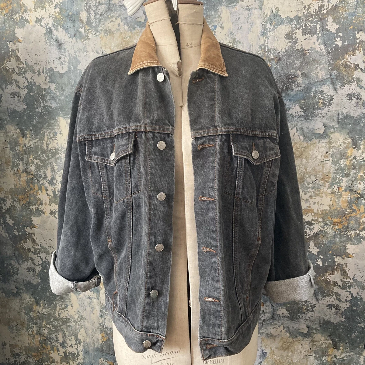 Denim jacket suede collar sale