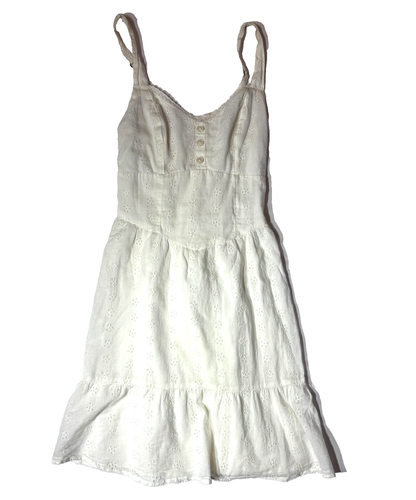Hollister White Eyelet Mini Dress Ruffle Hem Party XXS