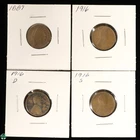 4 Coin Lot - 1887 Indian Cent & 1916(P,D&S) Lincoln Cents - Circulated Details