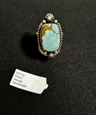Johnny Dixon Navajo Handmade Sterling Silver S.S. Mine #8 Turquoise Ring