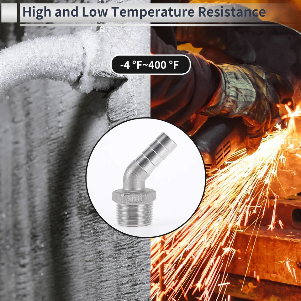 Conectores Manguera Aire/Agua/Aceite/Gas 19/32" 3/4" BSPT 45° Plateado 1 Juego - Imagen 3 de 4