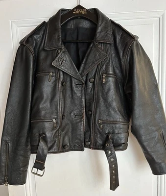 Veste Mac Douglas Cuir Femme Vintage Biker Rock Leather Jacket Noir T M - Photo 1/4