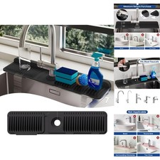 24" Silicone Faucet Mat Kitchen Sink Splash Guard 7  Slope Draining Pad Black