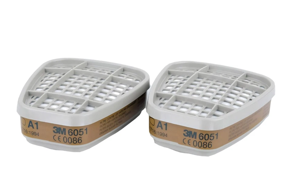 1 Pair 3M 6051 A1 organic gases & vapours filter for 6000 respirator *Freepost* - Image 1 of 3