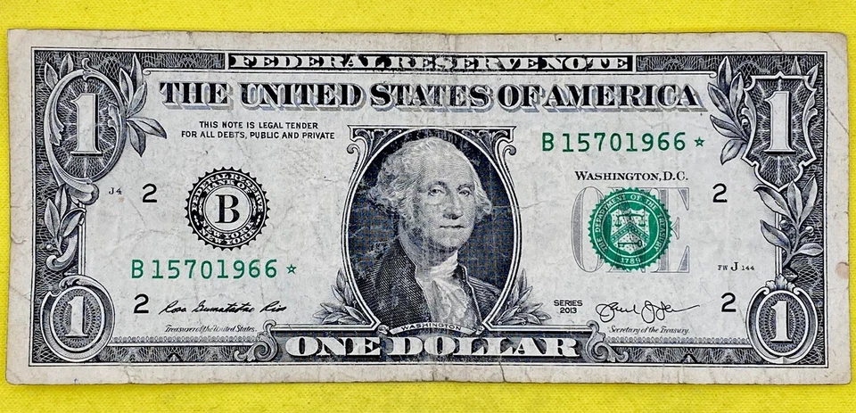 Star Note 1966 Year Note B 15701966 * FW 2013 Fancy Serial Number $1 Dollar Bill - Image 3 of 4