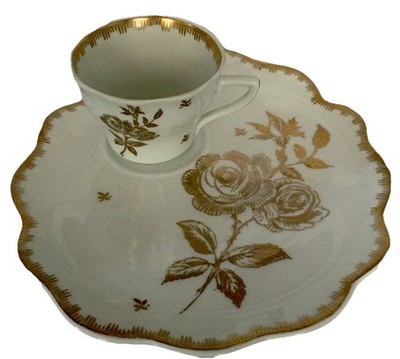 Limoges France Gold Rose & Trim Luncheon Snack Plate & Teacup Fonde 1789