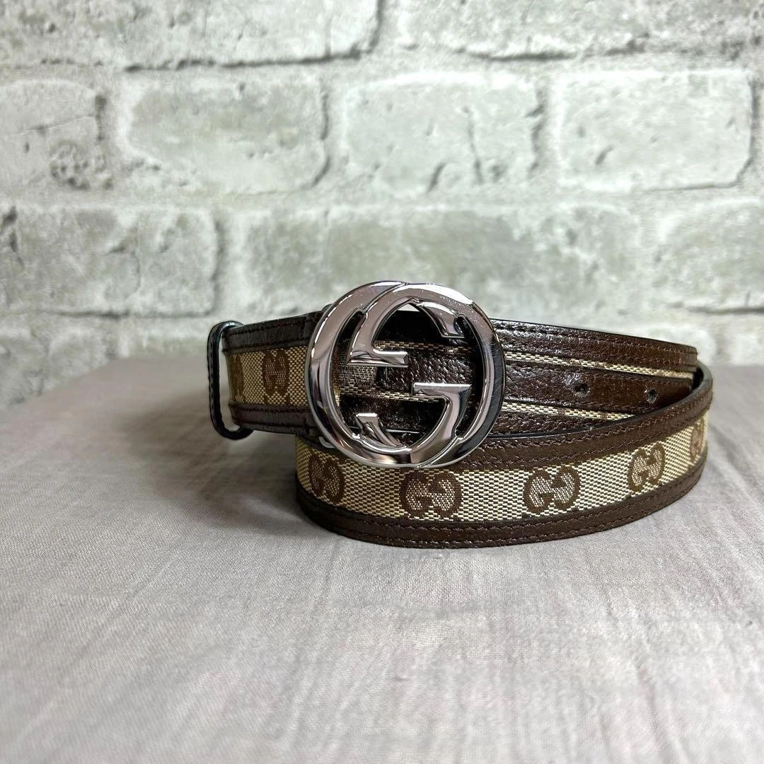 ity GUCCI GG Supreme Ceinture Cuir Toile Cadeau 0413b