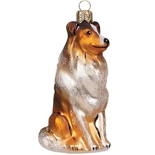 COLLIE DOG EUROPEAN BLOWN GLASS CHRISTMAS TREE ORNAMENT HUND
