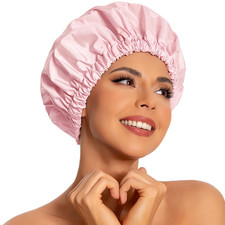 Reusable Shower Cap for Women, Large Waterproof Shower Bonnet Washable Elastic B