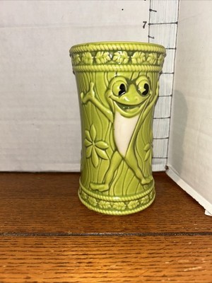 Vintage Rainforest Cafe green tree frog ceramic glass 6'' tumbler/vase