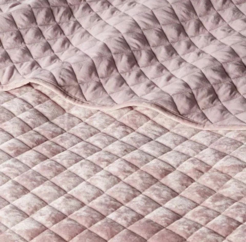 Threshold Luxe Diamond Stitch Velvet Quilt Full/ Queen Size Mauve - Image 2 of 2