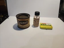 LOT Vintage MEDICINE CABINET BOTTLES ADVERTISING Anacin Cocomalt Bromide Elixir