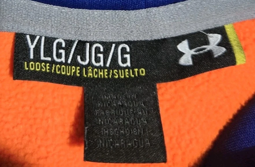 UNDER ARMOUR STORM 男孩 蓝色/橙色 套衫 连帽衫 YLG 青少年 大号 — 第 3/4 张图片