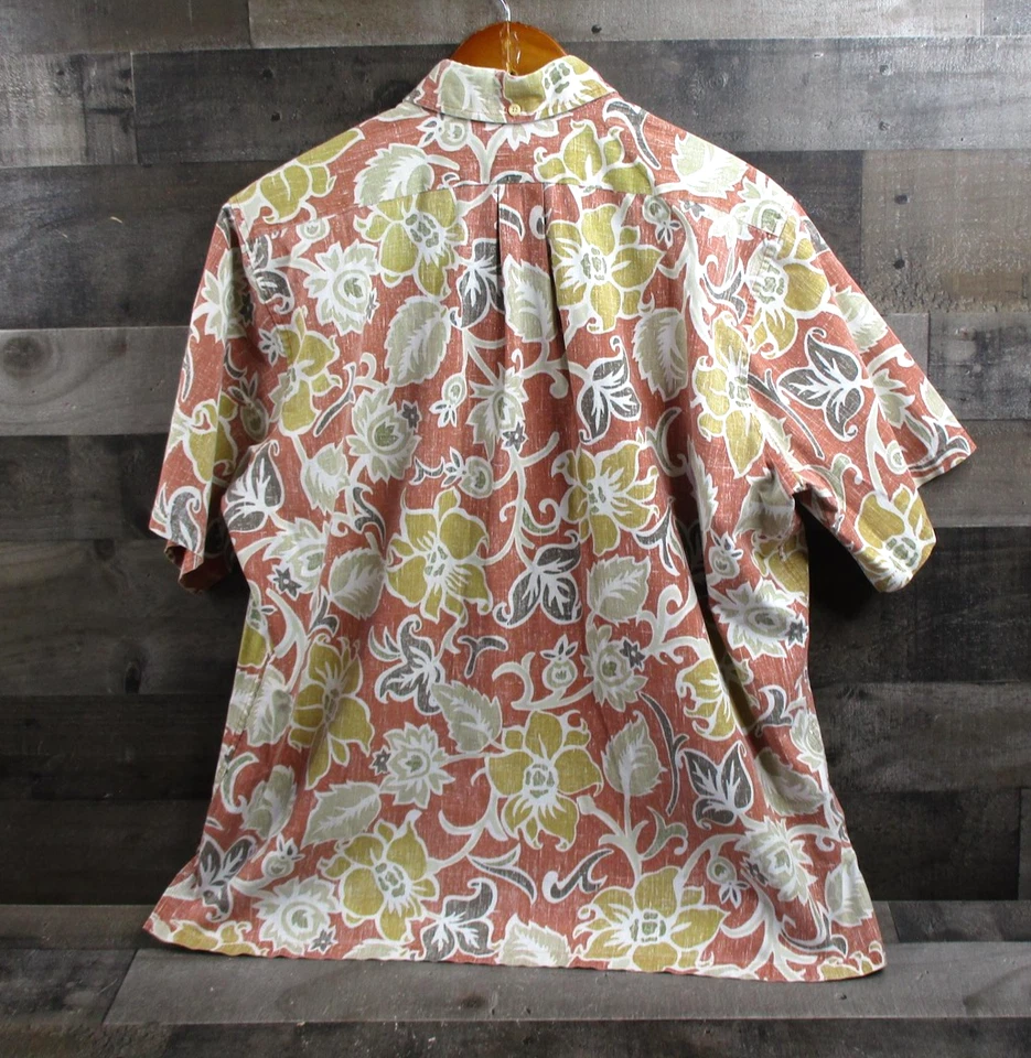Reyn Spooner Shirt Mens Large Orange Floral Hawaiian Reverse Print Popover - Image 3 of 4