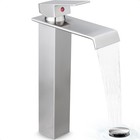 HEYMYTAP Tall Vessel Waterfall Sink Faucet, Single Handle, Brushed Nickel