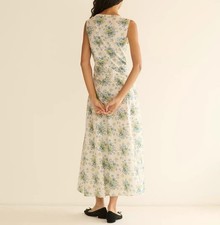 Women Doen Round Neck Floral Tank Flare A-line Midi Dress
