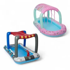 SwimWays Deluxe Inflatable Kids Above-Ground Pool - Slide, Canopy, Water Shooter