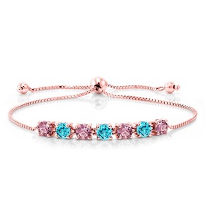 Authentic 2.94 Ct Pink Lab Grown Diamond Swiss Topaz 18K Rose Gold Plated Silver Bracelet