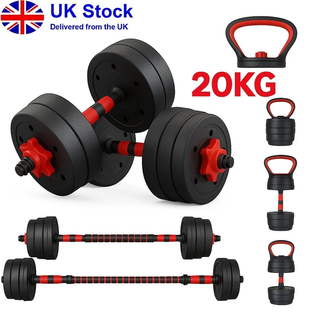 20KG 6-in-1 Adjustable Dumbbell Barbell Kettlebell Set Home Gym Workout Kit