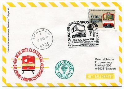1986 Special Balloon Post No. 34 Pro J Aerostato D-Ergee VI Lamprechtshausen Thalgau