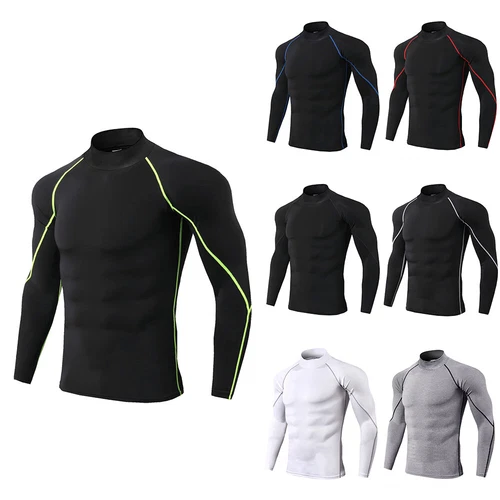 Herren Rollkragen Kompression Basisschicht Oberteil Fitness Tights Sport Langarmshirt - Bild 5 von 26