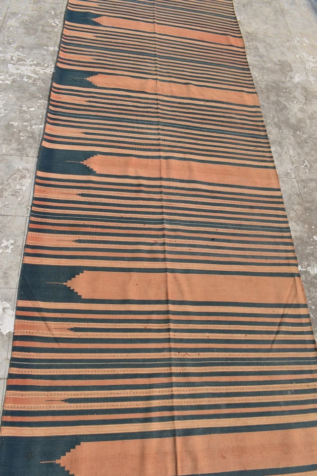 长款古董印度Dhurrie长条地毯手工编织Kilim靛蓝蓝色和红色罕见5 — 第 4/4 张图片