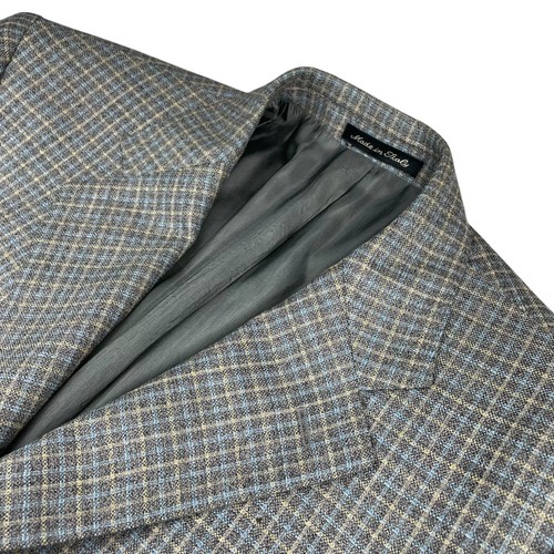 Façonnable, Faconnable Men’s 100% Wool 3-Button Blazer Gray/Blue/Beige Plaid • Italy • 41R