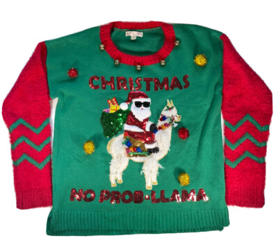 Christmas No Prob-llama Ugly Christmas Sweater Santa Bells