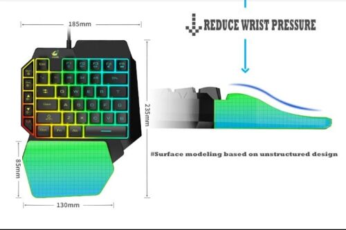 ZIYOULANG One Handed Gaming Keyboard Left Hand Mechanical Backlit RGB Portable - Picture 8 of 12