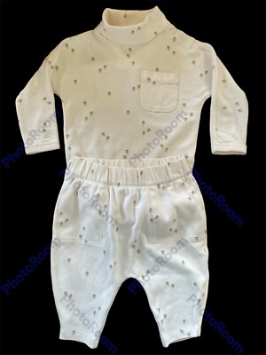 Banana Republic EUC Ivory Taupe Hot Air Balloons Supima Top & Pants-6-12 Mos