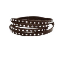 Silver Studded Leather Wrap Bracelet, 38 inch Brown Leather Wrap