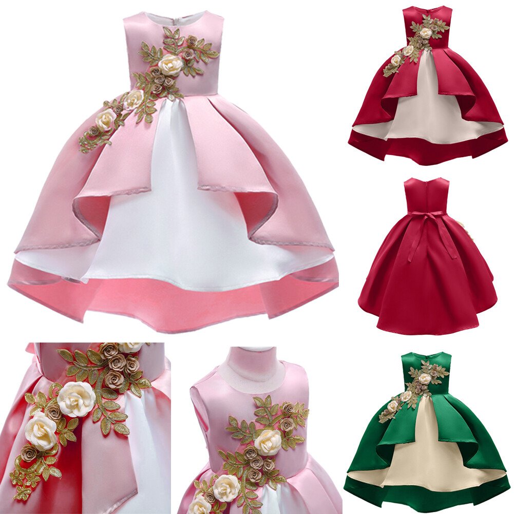 Flower Party Fashion Dresses Baby Sleeve Lace Fly Kids Dress Bow Princess  Girls | eBay