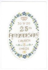 Cross stitch card for Silver Wedding Anniversary -25 yrs-complete kit on 16 aida