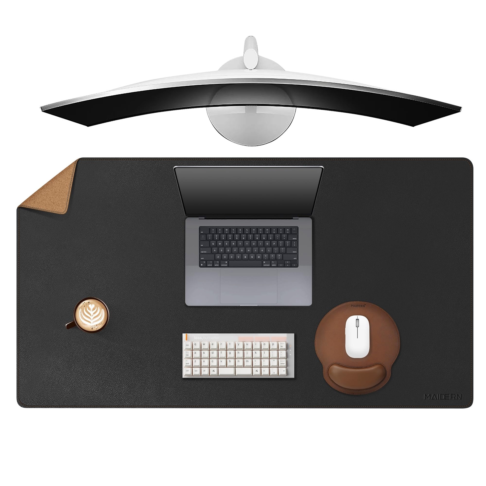 40” x 23.6” Leather Desk Mat Large Desk Pad Cork & Leather Large Mouse pad fo...