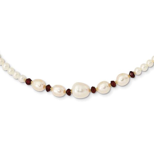 14k Yellow Gold White Freshwater Cultured Pearl Faceted 4.0 Garnet Bead - 第 1/2 張圖片