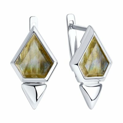 Damen Ohrringe 925 Sterling Silber Ohrhänger Labradorit Rhodiniert Sokolov 03201