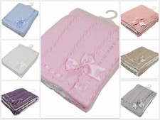 Baby Wrap Cheveron Cable Knit Bow Soft Sherpa Back Pram Blanket Soft Touch