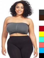Womens XL,1XL,1X Bandeau Tube Top Removeable Padded Cup bra Strapless