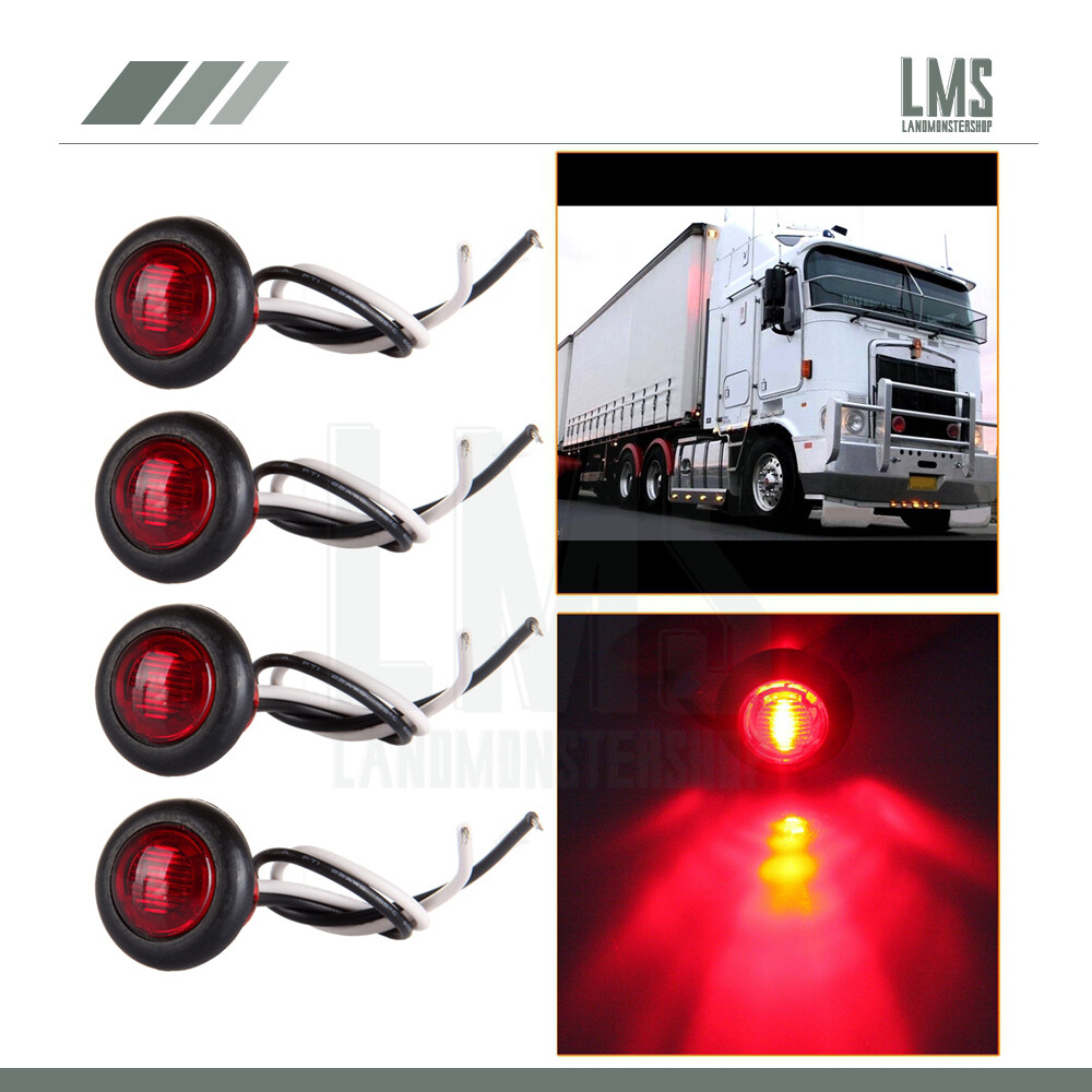 4X Red 3/4 Inch Round LED Clearance Signal Tail Marker Lights for Truck Trailer