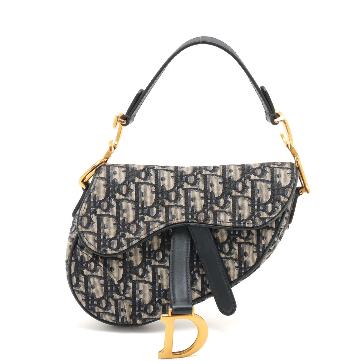 Sac à main Christian Dior oblique selle toile cuir bleu marine