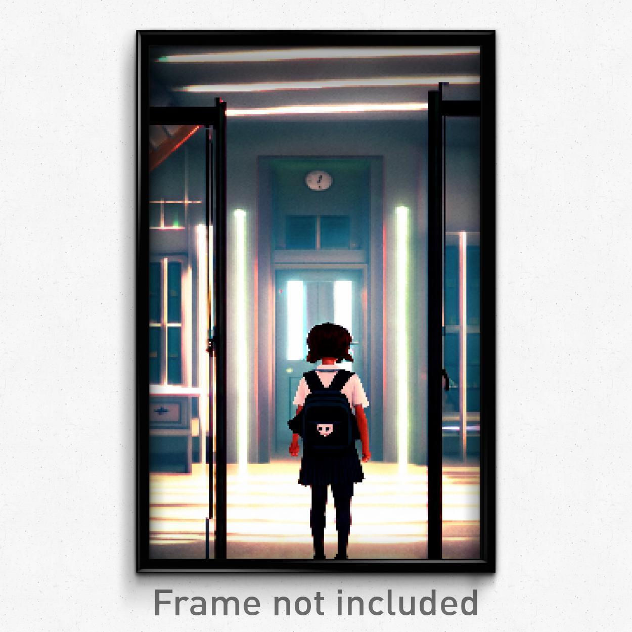 Pixel Art Poster - Creepy School (8 Bit Psychedelic Trippy Video Game Print)