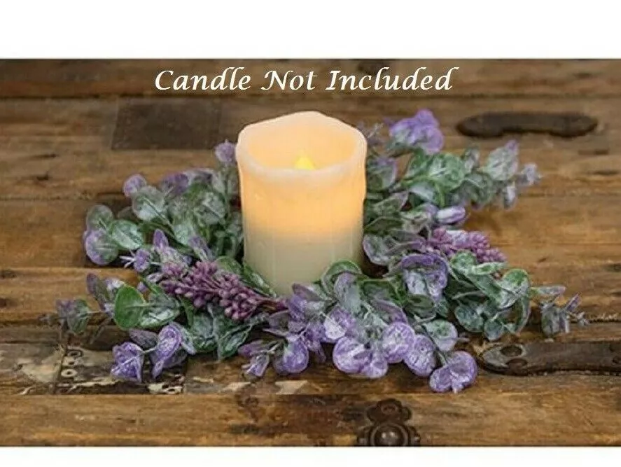 NEW LAVENDER Eucalyptus Candle Ring Green Purple Wreath 3.75