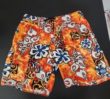 1990s Vintage 100 Polyester Quiksilver Hawaiian Floral Board Shorts 34 A4 