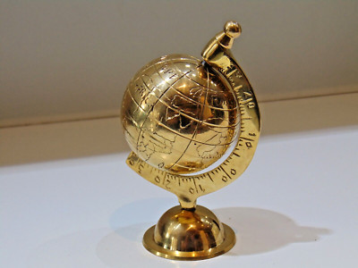 Vintage Brass World Map Sphere Full Brass Globe Table Top Home Decor GIFT 5 Inch