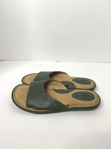 Geborene flache Damen-Riemensandalen 8M grün mit Nieten EINMAL GETRAGEN
